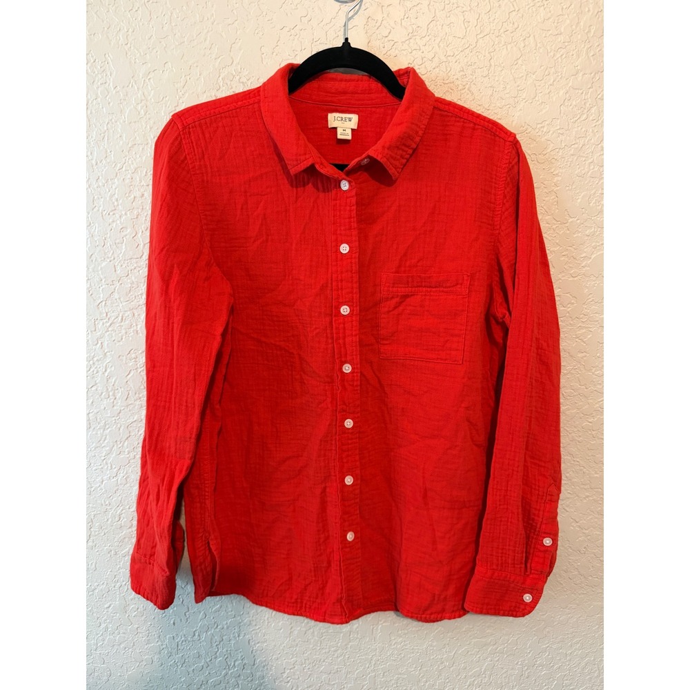 J. Crew Cotton Gauze Button Down Shirt Size M Red Coastal Casual Preppy